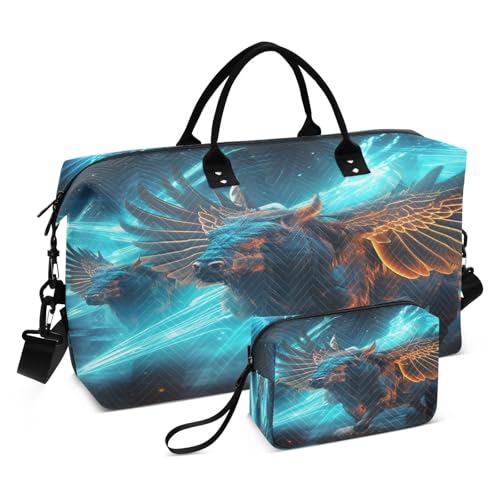 Blaue Bisons Galaxie Kunst Sporttasche Handtasche mit Make-up Aufbewahrungstasche Badetasche für Reisen Mädchen Männer Blaue Bisons Galaxie Kunst Sporttasche Handtasche mit Make-up Aufbewahrungstasche Badetasche für Reisen Mädchen Männer von KAAVIYO