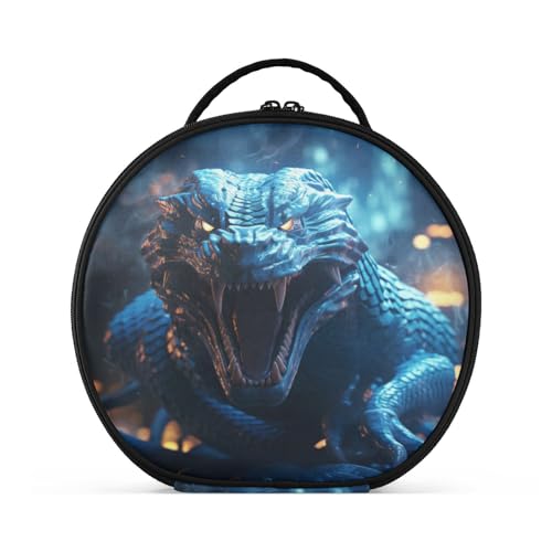 Blaue Schlange Coole Feuer Flamme Kunst Reißverschluss Kulturbeutel Rund Kosmetiktasche Kreativ Make up Taschen mit Verstellbaren Trennern für Mädchen von KAAVIYO