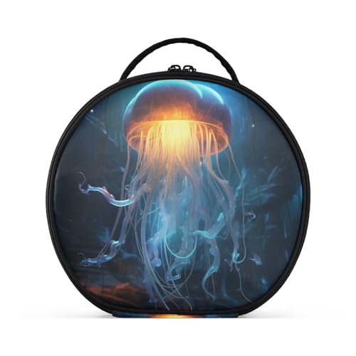 Blaue Sternenlichtqualle Reißverschluss Kulturbeutel Rund Kosmetiktasche Kreativ Make up Taschen mit Verstellbaren Trennern für Mädchen Blaue Sternenlichtqualle Reißverschluss Kulturbeutel Rund Kosmetiktasche Kreativ Make up Taschen mit Verstellbaren Trennern für Mädchen von KAAVIYO