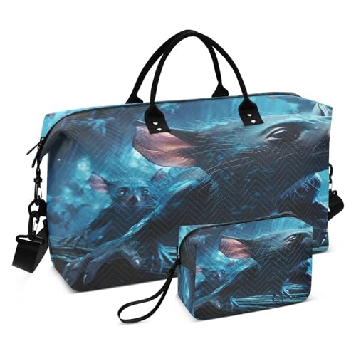 Blaue Teufel Fliegende Kunst Sporttasche Handtasche mit Make-up Aufbewahrungstasche Badetasche für Reisen Mädchen Männer von KAAVIYO