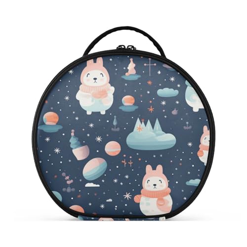 Blauer Süßer Sternhase Reißverschluss Kulturbeutel Rund Kosmetiktasche Kreativ Make up Taschen mit Verstellbaren Trennern für Mädchen von KAAVIYO