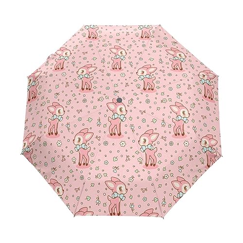 Blütenblätter Hirsch Rot Regenschirm Taschenschirm Auf-Zu Automatik Schirme Winddicht Leicht Kompakt UV-Schutz Reise Schirm für Jungen Mädchen Strand Frauen von KAAVIYO