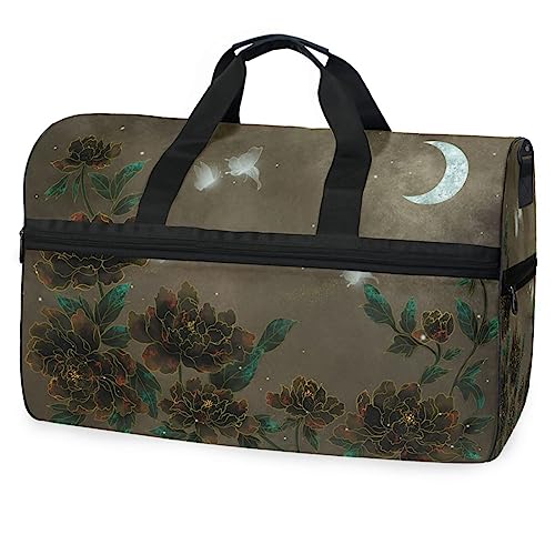 Blume Nacht Schmetterling Mond Sporttasche Badetasche mit Schuhfach Reisetaschen Handtasche für Reisen Frauen Mädchen Männer von KAAVIYO