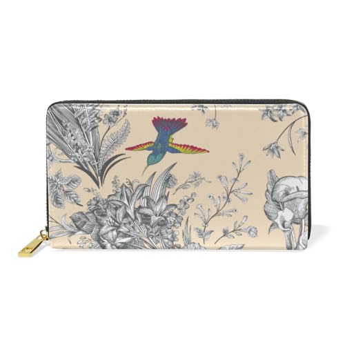 Blume Vogel Floral Lächelnd Leder Brieftasche Reißverschluss Geldbörse Telefon Kreditkartenetui Portemonnaie Wallet für Frauen Mädchen Männer von KAAVIYO