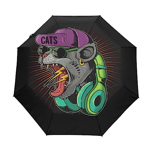 Brüllen Cooles Katzentier Regenschirm Automatik Auf-Zu Taschenschirm Umbrella Kompakt Schirme für Jungen Mädchen Strand Frauen von KAAVIYO
