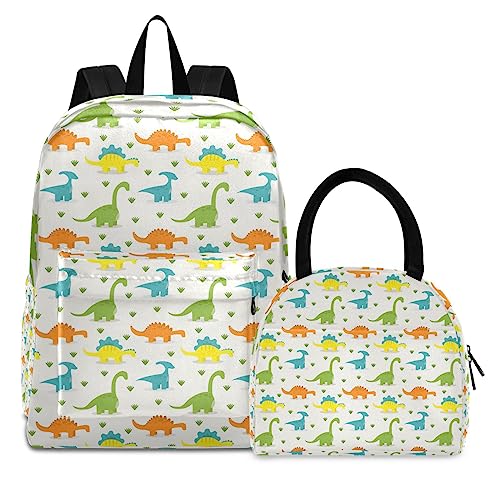 KAAVIYO Bunte Dinosaurierkunst Büchertasche Lunchpaket Set Schulter Rucksacks Bookbag Kinderrucksack Isolierte Lunchbox-Tasche für Mädchen Jungs von KAAVIYO