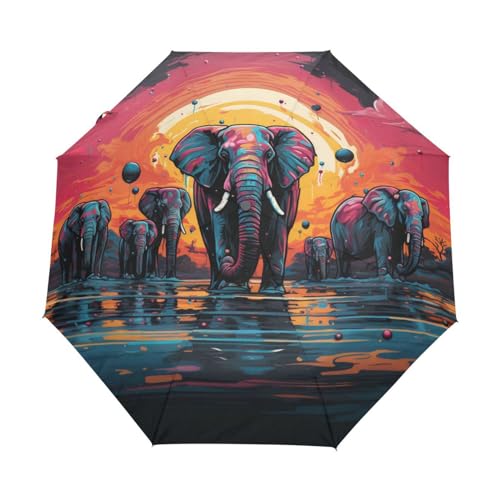 Bunte Elefanten-Aquarellkunst Regenschirm Automatik Auf-Zu Taschenschirm Umbrella Kompakt Schirme für Jungen Mädchen Strand Frauen von KAAVIYO