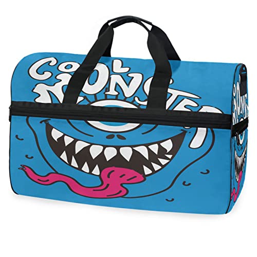 Cartoon Blaues Monster Sporttasche Badetasche mit Schuhfach Reisetaschen Handtasche für Reisen Frauen Mädchen Männer von KAAVIYO