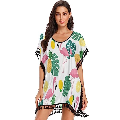 Cartoon Flamingo Zitrone Chiffon Bademode Strand Vertuschen Damen Strandkleid Bikini Sommer Cover Up von KAAVIYO