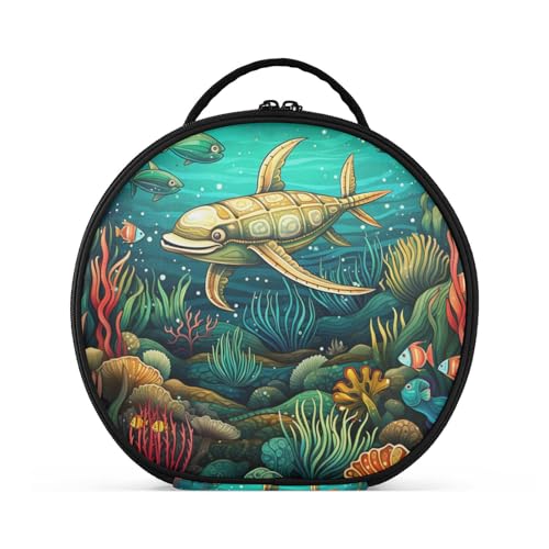 Cartoon-Meeresschildkröte Reißverschluss Kulturbeutel Rund Kosmetiktasche Kreativ Make up Taschen mit Verstellbaren Trennern für Mädchen von KAAVIYO