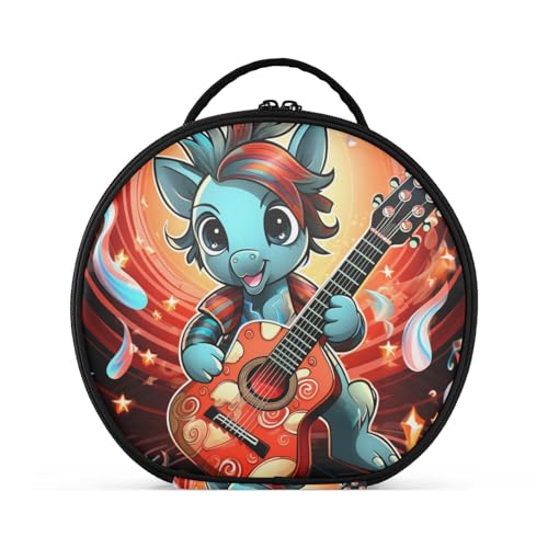 Cartoon-Musik-Einhorn Reißverschluss Kulturbeutel Rund Kosmetiktasche Kreativ Make up Taschen mit Verstellbaren Trennern für Mädchen von KAAVIYO