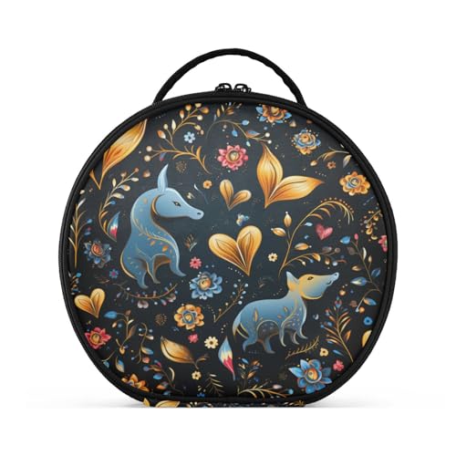 Cartoon-Muster Süßes Nashorn Reißverschluss Kulturbeutel Rund Kosmetiktasche Kreativ Make up Taschen mit Verstellbaren Trennern für Mädchen von KAAVIYO
