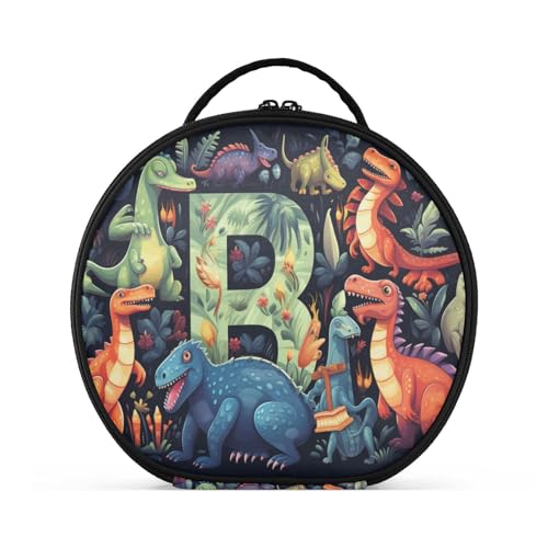 Cartoon-Muster Tier Dinosaurier Reißverschluss Kulturbeutel Rund Kosmetiktasche Kreativ Make up Taschen mit Verstellbaren Trennern für Mädchen von KAAVIYO