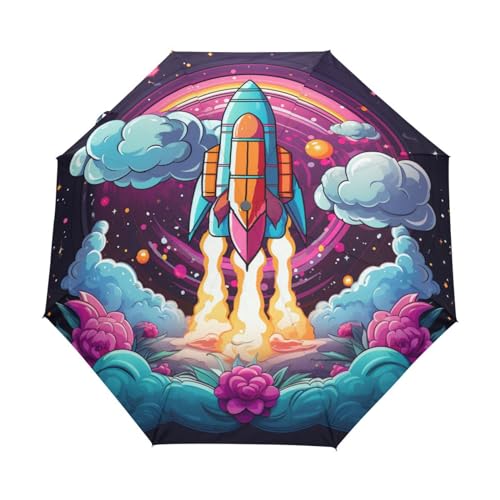 Cartoon-Orange Abgefeuerte Rakete Regenschirm Automatik Auf-Zu Taschenschirm Umbrella Kompakt Schirme für Jungen Mädchen Strand Frauen von KAAVIYO