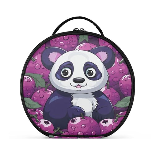 Cartoon Panda Lila Frucht Reißverschluss Kulturbeutel Rund Kosmetiktasche Kreativ Make up Taschen mit Verstellbaren Trennern für Mädchen von KAAVIYO