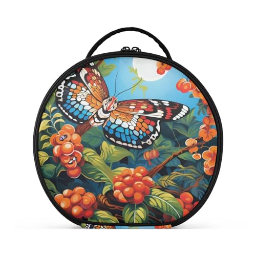 Cartoon Schmetterling Blumen Reißverschluss Kulturbeutel Rund Kosmetiktasche Kreativ Make up Taschen mit Verstellbaren Trennern für Mädchen von KAAVIYO