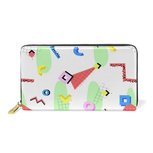 Cartoon Symbolkunst Geometrie Leder Brieftasche Reißverschluss Geldbörse Telefon Kreditkartenetui Portemonnaie Wallet für Frauen Mädchen Männer von KAAVIYO