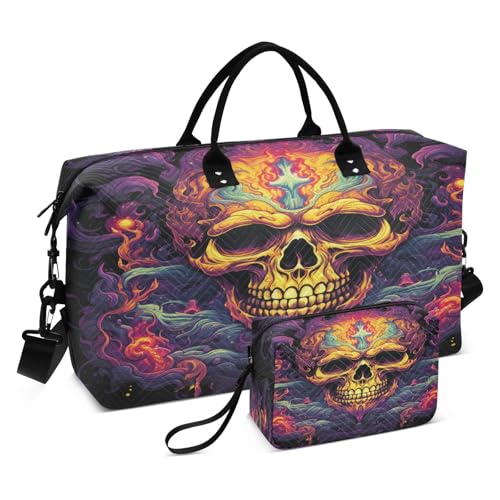 Coole Gebrannte Totenkopfflammen Sporttasche Handtasche mit Make-up Aufbewahrungstasche Badetasche für Reisen Mädchen Männer Coole Gebrannte Totenkopfflammen Sporttasche Handtasche mit Make-up Aufbewahrungstasche Badetasche für Reisen Mädchen Männer von KAAVIYO