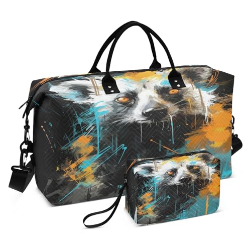 Cooler Aquarelllemur Sporttasche Handtasche mit Make-up Aufbewahrungstasche Badetasche für Reisen Mädchen Männer Cooler Aquarelllemur Sporttasche Handtasche mit Make-up Aufbewahrungstasche Badetasche für Reisen Mädchen Männer von KAAVIYO