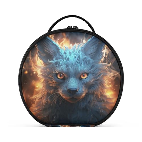 Cooler Feuertierfuchs Reißverschluss Kulturbeutel Rund Kosmetiktasche Kreativ Make up Taschen mit Verstellbaren Trennern für Mädchen von KAAVIYO