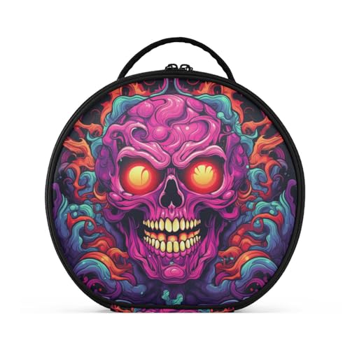 Cooler Gebrannter Totenkopf Reißverschluss Kulturbeutel Rund Kosmetiktasche Kreativ Make up Taschen mit Verstellbaren Trennern für Mädchen von KAAVIYO