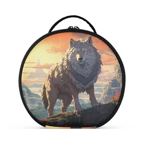 Cooler Weißer Wolf Reißverschluss Kulturbeutel Rund Kosmetiktasche Kreativ Make up Taschen mit Verstellbaren Trennern für Mädchen von KAAVIYO