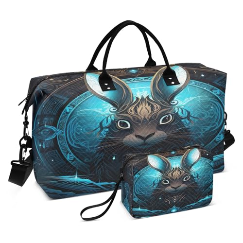Cooles Kaninchen Blaue Kunst Sporttasche Handtasche mit Make-up Aufbewahrungstasche Badetasche für Reisen Mädchen Männer von KAAVIYO
