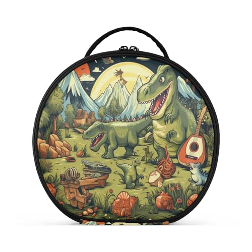 Dinosaurier Wald Welt Reißverschluss Kulturbeutel Rund Kosmetiktasche Kreativ Make up Taschen mit Verstellbaren Trennern für Mädchen von KAAVIYO