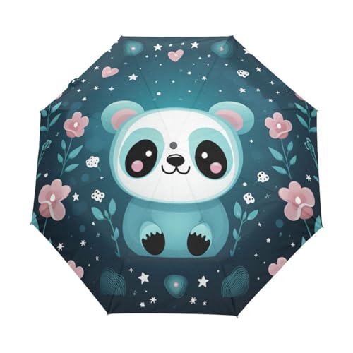 Einfache Kunst-Panda-Blume Regenschirm Automatik Auf-Zu Taschenschirm Umbrella Kompakt Schirme für Jungen Mädchen Strand Frauen von KAAVIYO