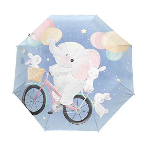 Elefantenballonkarikatur Regenschirm Automatik Auf-Zu Taschenschirm Umbrella Kompakt Schirme für Jungen Mädchen Strand Frauen von KAAVIYO