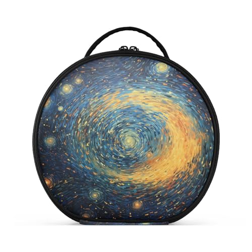 Erstaunliche Blaue Weltraumkunst Reißverschluss Kulturbeutel Rund Kosmetiktasche Kreativ Make up Taschen mit Verstellbaren Trennern für Mädchen von KAAVIYO