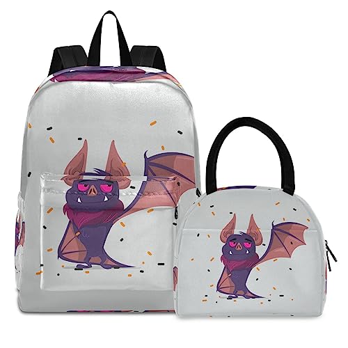 Fledermaushöhlenflügel Büchertasche Lunchpaket Set Schulter Rucksacks Bookbag Kinderrucksack Isolierte Lunchbox-Tasche für Mädchen Jungs von KAAVIYO