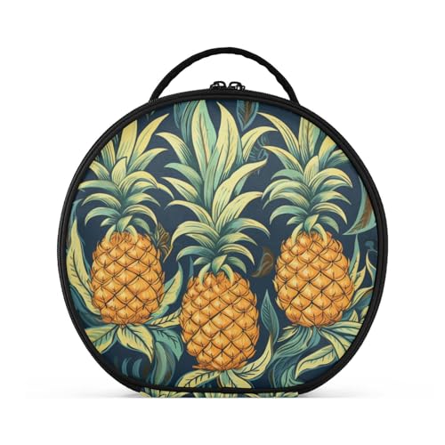 Frucht Ananas Kunst Reißverschluss Kulturbeutel Rund Kosmetiktasche Kreativ Make up Taschen mit Verstellbaren Trennern für Mädchen von KAAVIYO