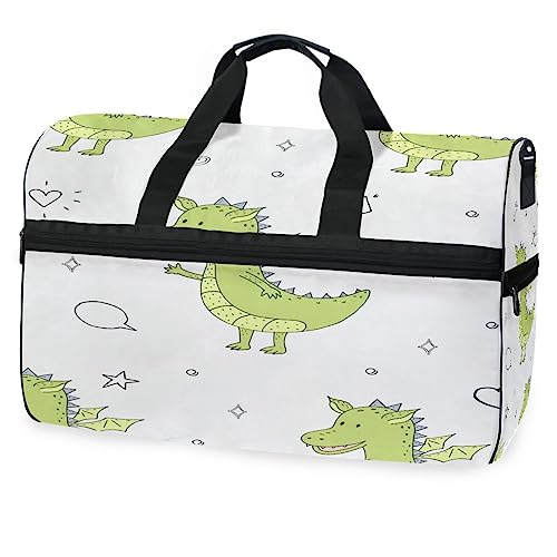 Geflügelter Dinosaurier Weißer Cartoon Sporttasche Badetasche mit Schuhfach Reisetaschen Handtasche für Reisen Frauen Mädchen Männer von KAAVIYO