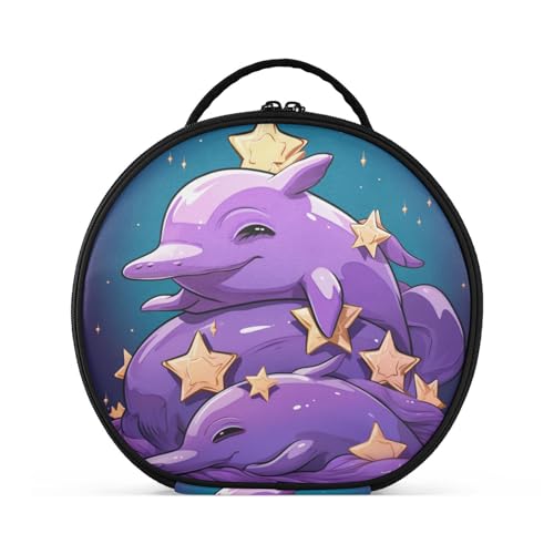 Gekritzelkunst Süßer Delphin Reißverschluss Kulturbeutel Rund Kosmetiktasche Kreativ Make up Taschen mit Verstellbaren Trennern für Mädchen von KAAVIYO