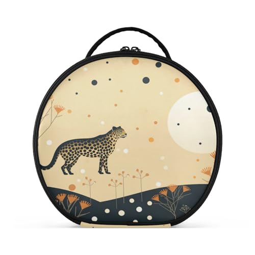 Gepard Im Chinesischen Stil Reißverschluss Kulturbeutel Rund Kosmetiktasche Kreativ Make up Taschen mit Verstellbaren Trennern für Mädchen von KAAVIYO