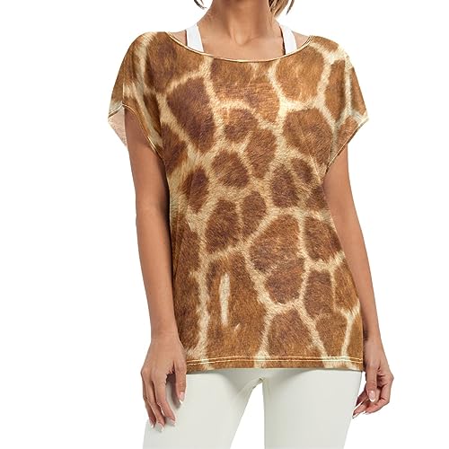 Giraffe Druckkunst Damen Shirt Rundhals Kurzarm T-Shirt Lose Bequeme Oberteile für Mädchen von KAAVIYO