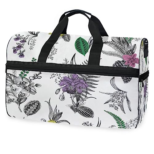 Glänzende Blume Weiß Floral Sporttasche Badetasche mit Schuhfach Reisetaschen Handtasche für Reisen Frauen Mädchen Männer von KAAVIYO