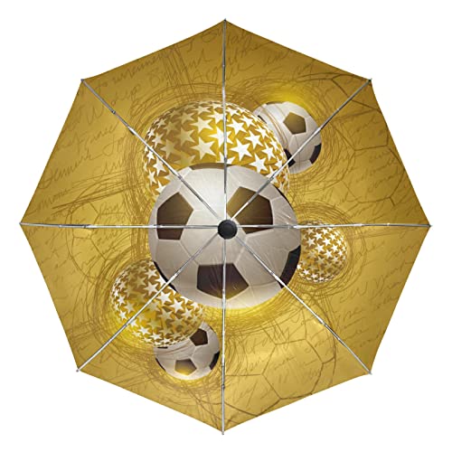 Goldener Fußball Regenschirm Automatik Auf-Zu UV-Schutz Taschenschirm Umbrella Klein Leicht Schirme für Jungen Mädchen Reise Strand Frauen von KAAVIYO