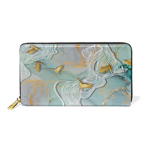 Goldener Vogel Marmorkunst Reißverschluss Brieftasche Echtes Leder Geldbörse Kreditkarteninhaber für Frauen Telefon Mädchen Männer von KAAVIYO