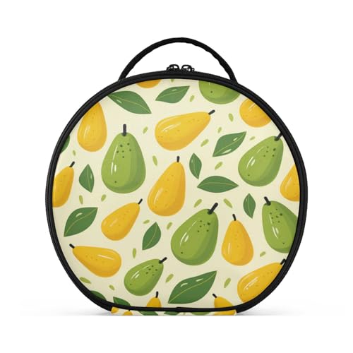 Grün Gelbe Frucht Kunst Reißverschluss Kulturbeutel Rund Kosmetiktasche Kreativ Make up Taschen mit Verstellbaren Trennern für Mädchen von KAAVIYO