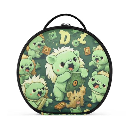 Grünes Muster Löwen Reißverschluss Kulturbeutel Rund Kosmetiktasche Kreativ Make up Taschen mit Verstellbaren Trennern für Mädchen von KAAVIYO