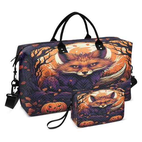 Halloween Coole Fuchs Aquarellkunst Sporttasche Handtasche mit Make-up Aufbewahrungstasche Badetasche für Reisen Mädchen Männer von KAAVIYO