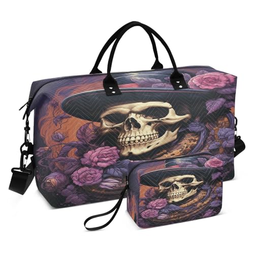 Halloween Totenkopf Schlange Rosa Rose Sporttasche Handtasche mit Make-up Aufbewahrungstasche Badetasche für Reisen Mädchen Männer Halloween Totenkopf Schlange Rosa Rose Sporttasche Handtasche mit Make-up Aufbewahrungstasche Badetasche für Reisen Mädchen Männer von KAAVIYO