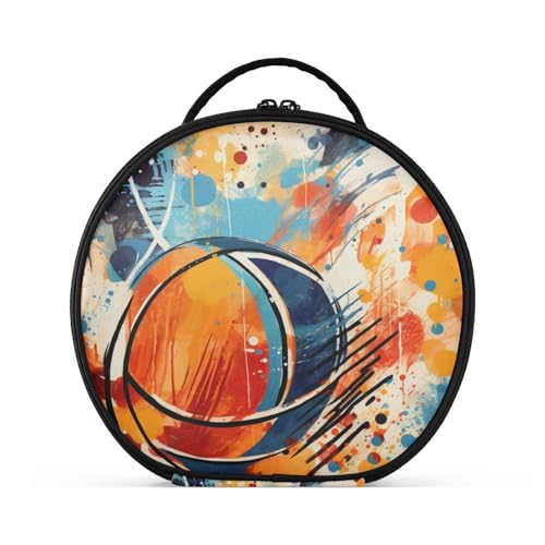 Handzeichnung Basketballkunst Reißverschluss Kulturbeutel Rund Kosmetiktasche Kreativ Make up Taschen mit Verstellbaren Trennern für Mädchen von KAAVIYO