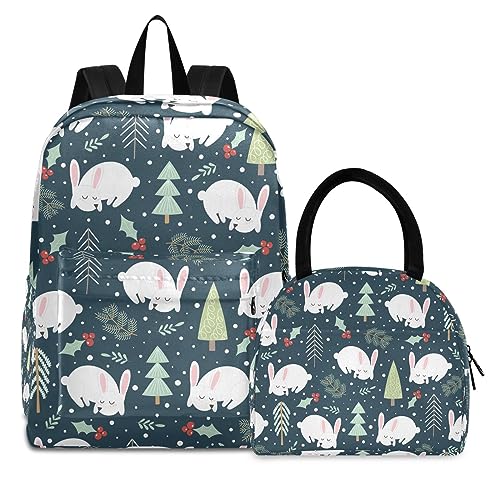 KAAVIYO Hase Süß Büchertasche Lunchpaket Set Schulter Rucksacks Bookbag Kinderrucksack Isolierte Lunchbox-Tasche für Mädchen Jungs von KAAVIYO
