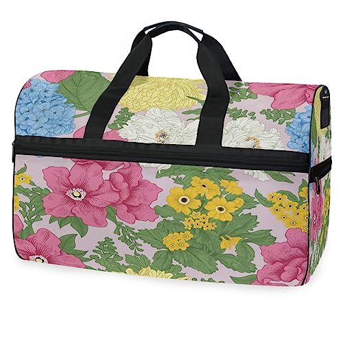 Helle Handgemalte Blumen Sporttasche Badetasche mit Schuhfach Reisetaschen Handtasche für Reisen Frauen Mädchen Männer von KAAVIYO