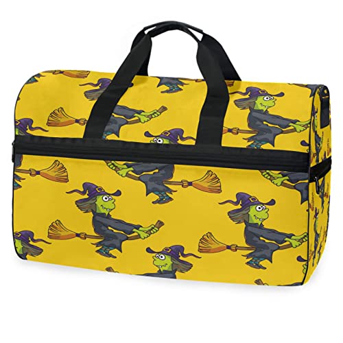 Hexen-Halloween-Besen-Cartoon Sporttasche Badetasche mit Schuhfach Reisetaschen Handtasche für Reisen Frauen Mädchen Männer von KAAVIYO