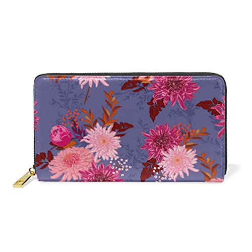 Hübsches Rotes Blumenblau Reißverschluss Brieftasche Echtes Leder Geldbörse Kreditkarteninhaber für Frauen Telefon Mädchen Männer von KAAVIYO