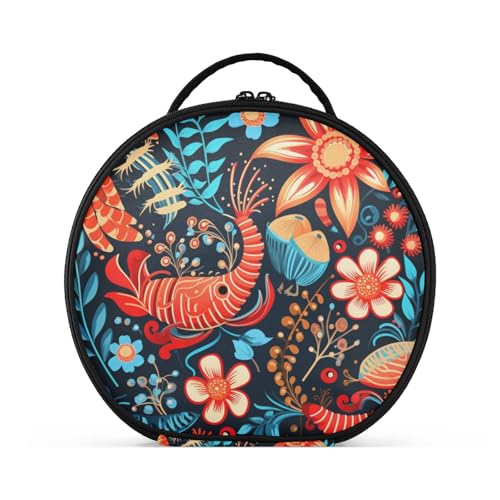 Hummer Abstrakte Blumenkunst Reißverschluss Kulturbeutel Rund Kosmetiktasche Kreativ Make up Taschen mit Verstellbaren Trennern für Mädchen von KAAVIYO